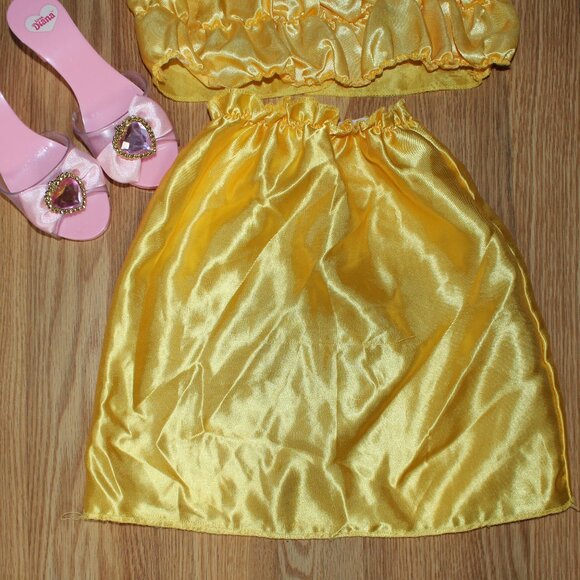 Girls Disney Size 4-6X Yellow Top Skirt & Shoes Princess Play Halloween Costume - Picture 4 of 11